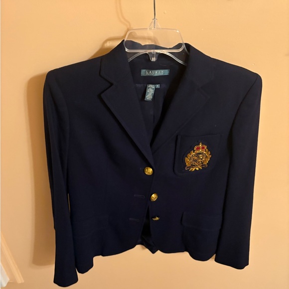 Lauren Ralph Lauren navy 100% wool crest blazer - Picture 2 of 6